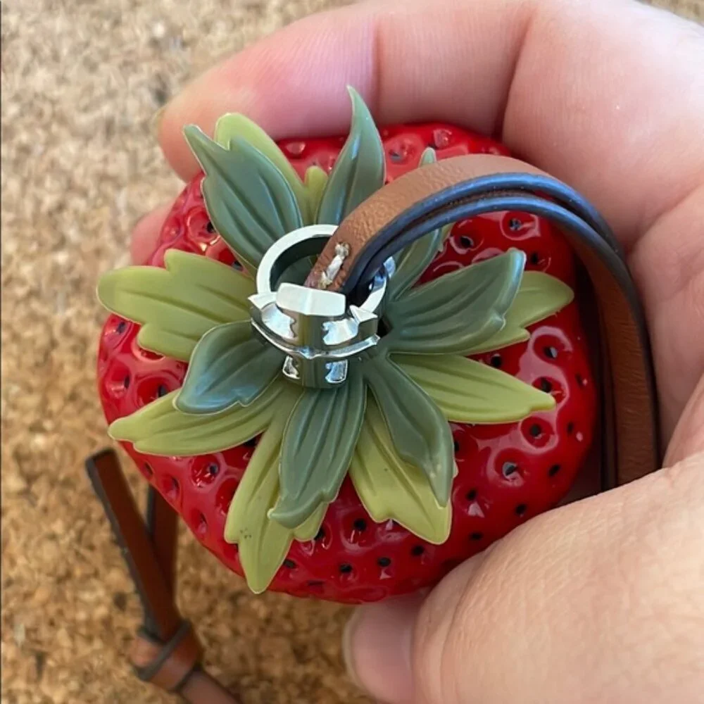 Red Strawberry bag charm with Silver Accent